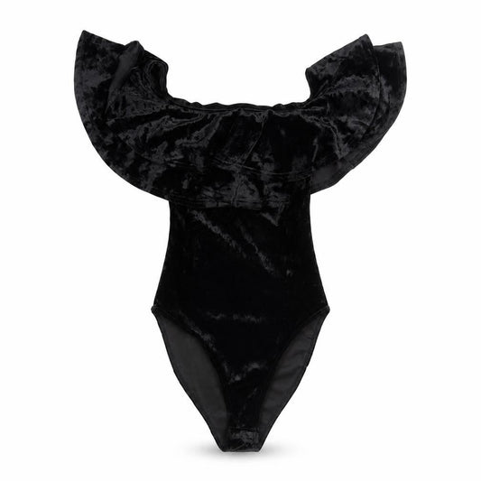 New Look Women's Black Velvet Off Shoulder Bodysuit Size 10