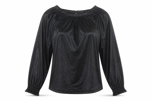 Front view of Gallery Women's Black Long Sleeve Tunic Blouse UK 12