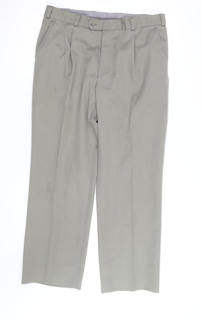 Remus Uomo Men's Grey 36S Wool Blend Formal Dress Trousers