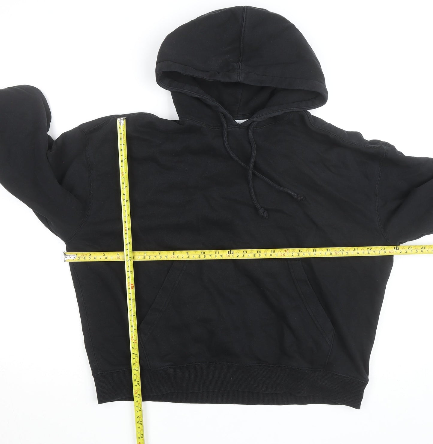 Weekday Men's Black Pullover Hoodie Size L Regular Fit Fleece Cotton Blend