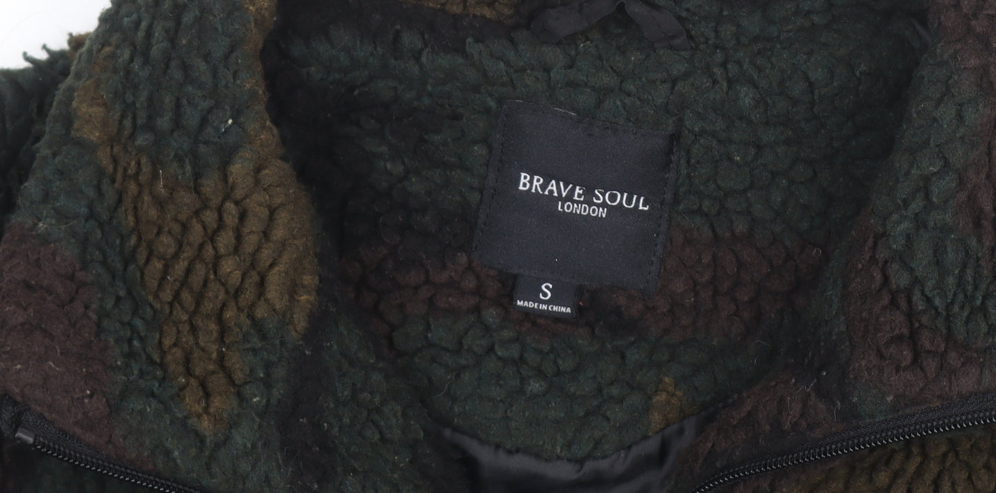 Brave Soul Men’s Camouflage Fleece Jacket Size S Full Zip Outdoor Style