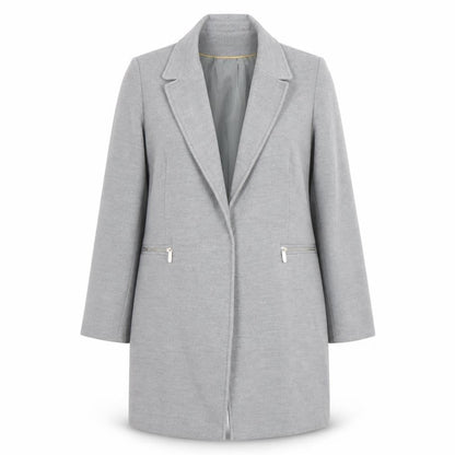 Topshop Women Grey Long Wool Blend Coat UK 12 Lined Zip Detail