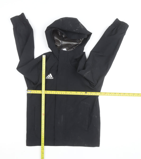Adidas Boys Black Hooded Waterproof Rain Coat Jacket 7-8 Years