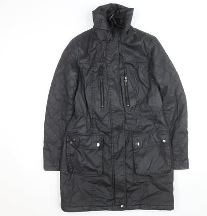 Dorothy Perkins Women’s Black Waxed Quilted Parka Coat Size 8