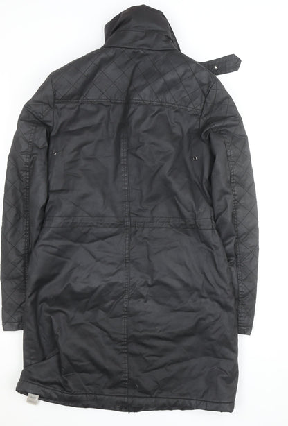 Dorothy Perkins Women’s Black Waxed Quilted Parka Coat Size 8