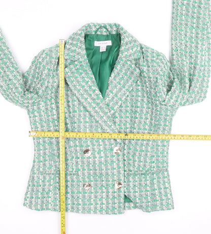 Primark Women’s Green Tweed Blazer Jacket Size 10 Check Lined