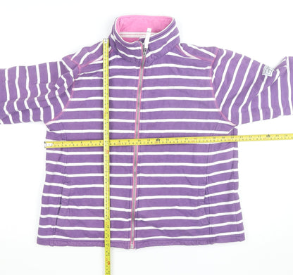 Lazy Jacks Girls Purple Striped Full Zip Cotton Jumper Size L