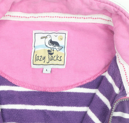 Lazy Jacks Girls Purple Striped Full Zip Cotton Jumper Size L