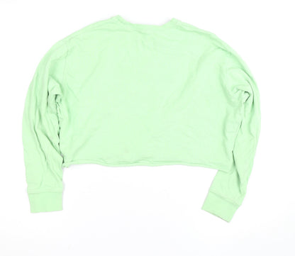 Topshop Petite Green Cotton Crew Neck Long Sleeve Pullover Jumper Size 6