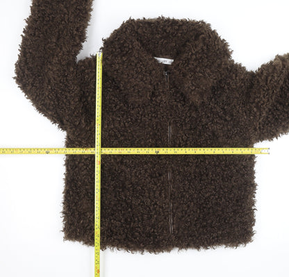 Gallery Womens Brown Faux Fur Short Bomber Jacket Size 10