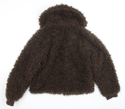 Gallery Womens Brown Faux Fur Short Bomber Jacket Size 10