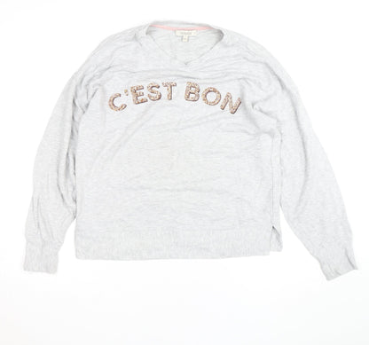 Oasis Unisex Grey Embroidered Sequin C'Est Bon V-Neck Sweatshirt M