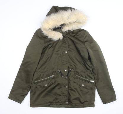Dorothy Perkins Women’s Green Faux Fur Trim Hooded Parka Coat Size 14
