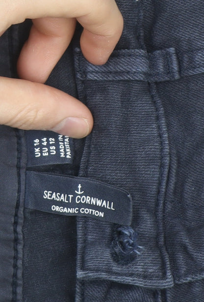 Seasalt Cornwall Women Blue Cropped Trousers Size 16 Organic Cotton