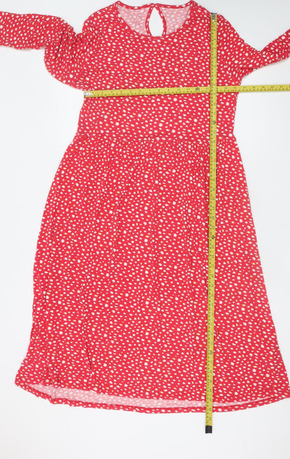 Wednesday's Girl Women Red Polka Dot Midi A-Line Dress L