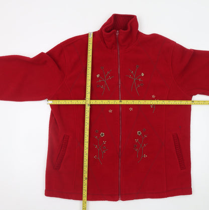 Classics Women Red Embroidered Fleece Jacket Size 16/18 Full Zip
