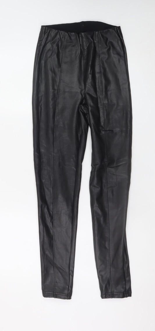 New Look Women's Black Faux Leather High Rise Leggings Size 8