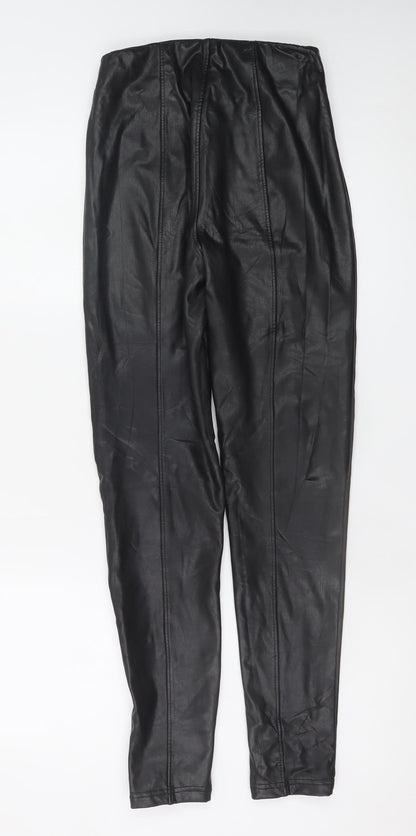 New Look Women's Black Faux Leather High Rise Leggings Size 8