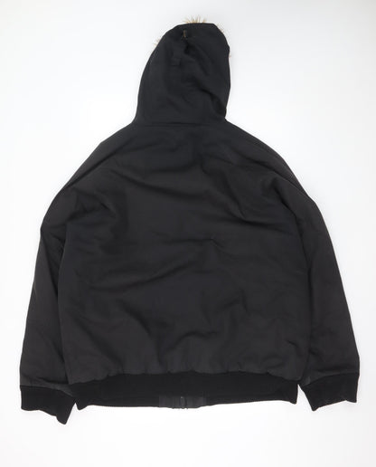 Smog Men’s Black 2XL Hooded Puffer Jacket with Faux Fur Trim