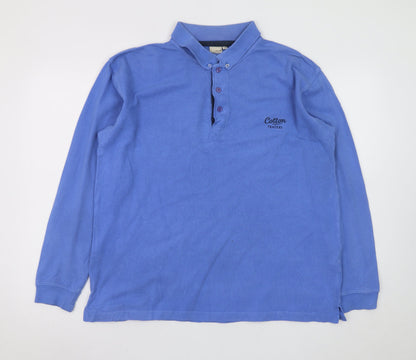 Cotton Traders Men's Blue Long Sleeve Polo Shirt Size L 100% Cotton