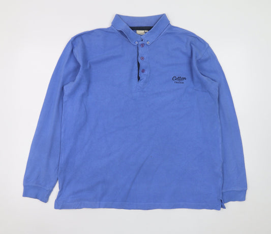 Cotton Traders Men's Blue Long Sleeve Polo Shirt Size L 100% Cotton