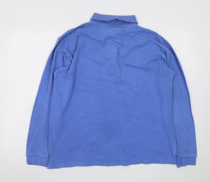 Cotton Traders Men's Blue Long Sleeve Polo Shirt Size L 100% Cotton