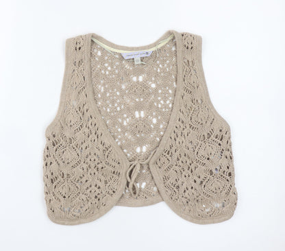Climb High Dig Deep Ski Steep Beige Crochet Cotton Women's Size 12 Sleeveless Vest