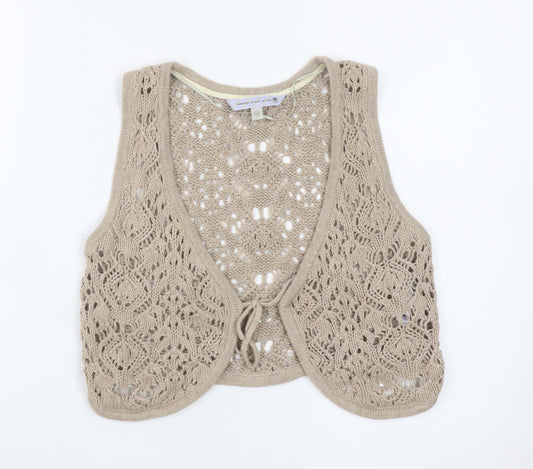 Climb High Dig Deep Ski Steep Beige Crochet Cotton Women's Size 12 Sleeveless Vest