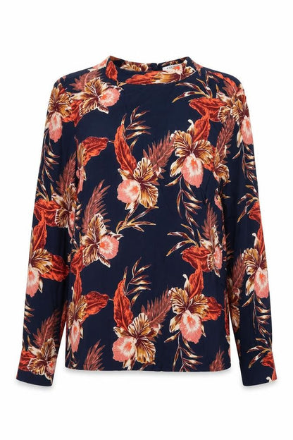 Pieces Womens Blue Floral Long Sleeve Viscose Tunic Blouse XS