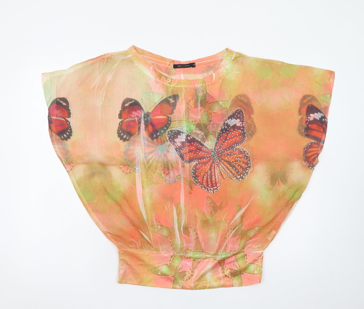 QED London Women’s Multicoloured Butterfly Sheer Tunic Blouse Size M