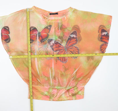 QED London Women’s Multicoloured Butterfly Sheer Tunic Blouse Size M