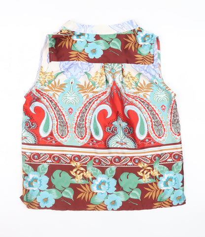 Sophylline Women’s Multicoloured Paisley Floral Sleeveless Tunic Blouse M