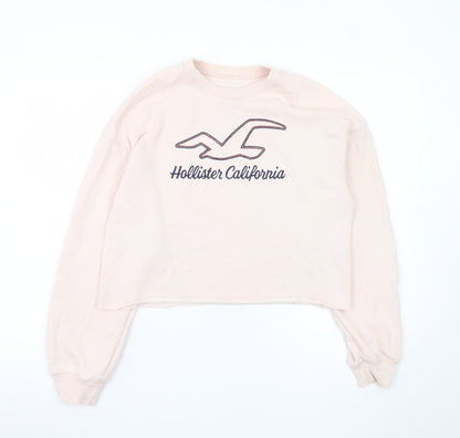 Hollister Women’s Pink Cropped Pullover Sweatshirt Small Logo Print