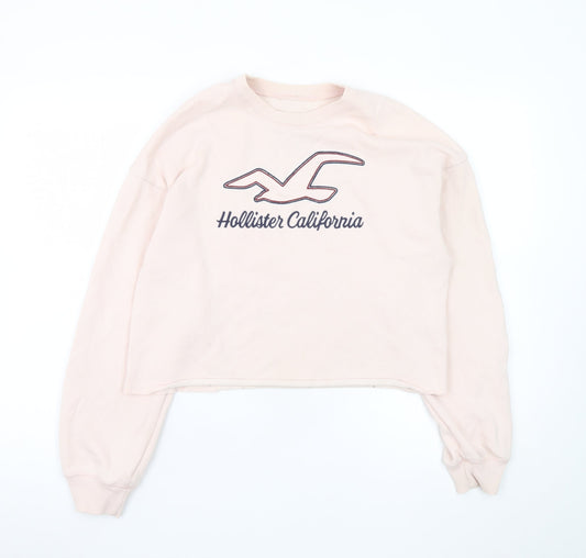 Hollister Women’s Pink Cropped Pullover Sweatshirt Small Logo Print