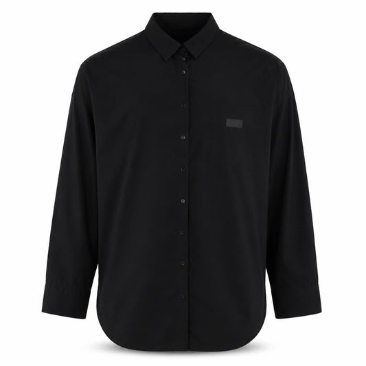 Front view of Fila Men's Black Long Sleeve Nylon Button-Up Shirt, size 20