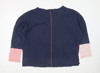 White Stuff Women Blue Striped Jersey Cotton 3/4 Sleeve T-Shirt UK 16