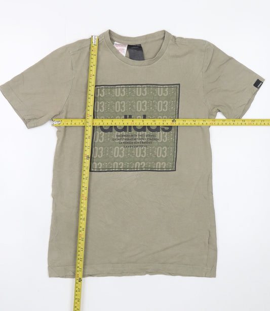 Adidas Boys Beige Graphic Logo T-Shirt 13-14 Years Short Sleeve Cotton