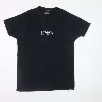 Emporio Armani Men Black L Crew Neck Cotton T-Shirt Logo Jersey