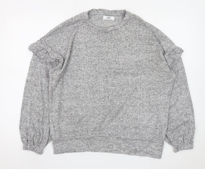 Wallis Women’s Grey Beaded Ruffle Knit Blouse Size S