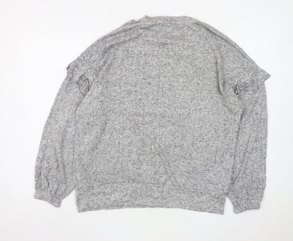 Wallis Women’s Grey Beaded Ruffle Knit Blouse Size S