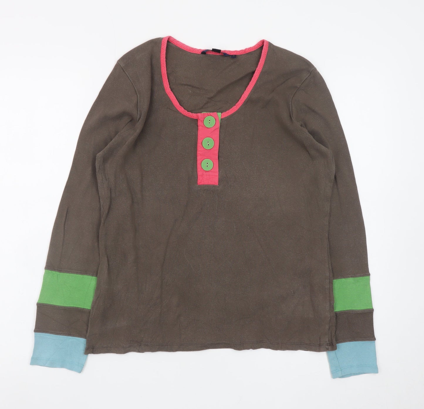 Boden Women’s Brown Long Sleeve Cotton T-Shirt Size 16 Colourblock Detail