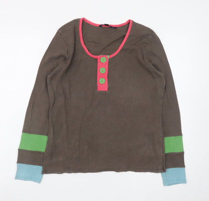 Boden Women’s Brown Long Sleeve Cotton T-Shirt Size 16 Colourblock Detail