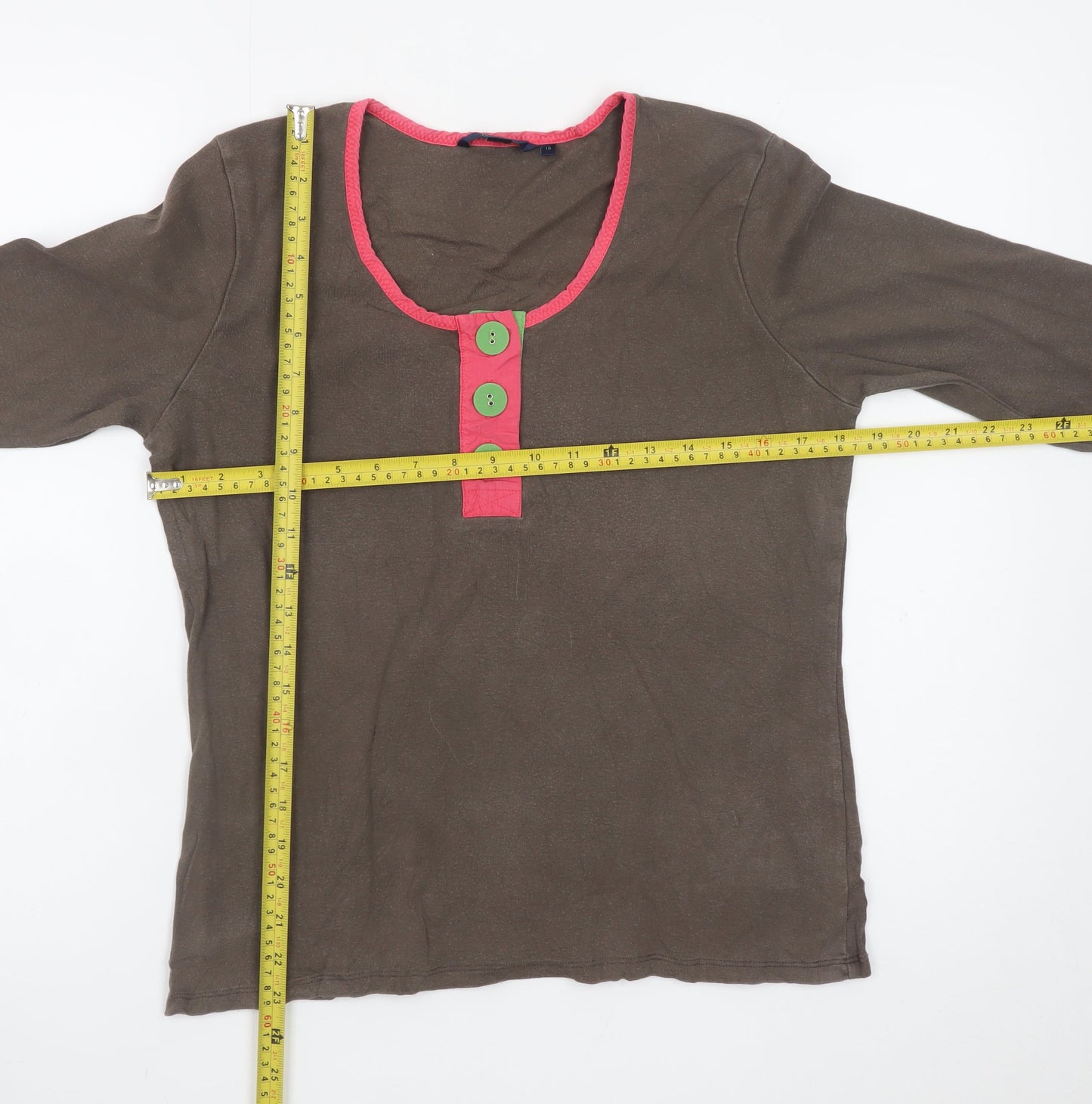 Boden Women’s Brown Long Sleeve Cotton T-Shirt Size 16 Colourblock Detail