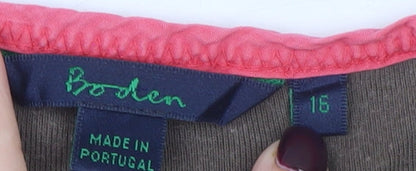 Boden Women’s Brown Long Sleeve Cotton T-Shirt Size 16 Colourblock Detail