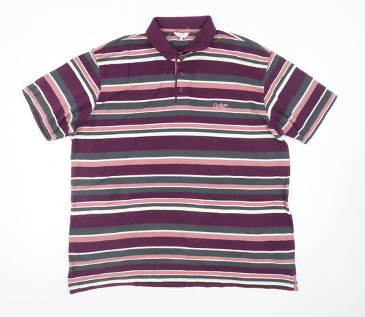 Cotton Traders Men’s Purple Striped Short Sleeve Polo Shirt XL 100% Cotton