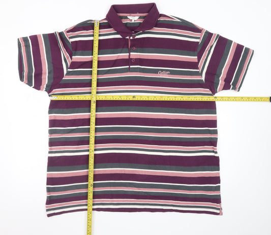 Cotton Traders Men’s Purple Striped Short Sleeve Polo Shirt XL 100% Cotton