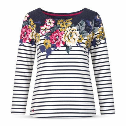 Joules Womens Multicoloured Stripe Floral Cotton Long Sleeve T-Shirt UK 12