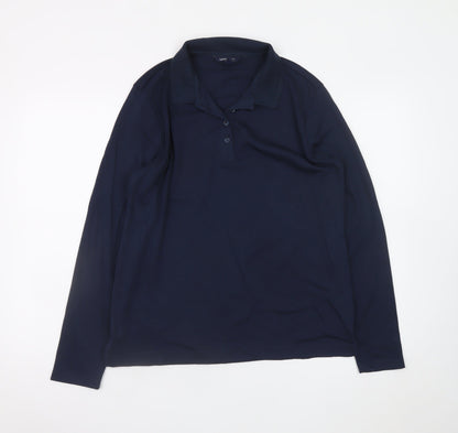 Lands' End Men's Blue Long Sleeve Classic Fit Cotton Polo Shirt Size L