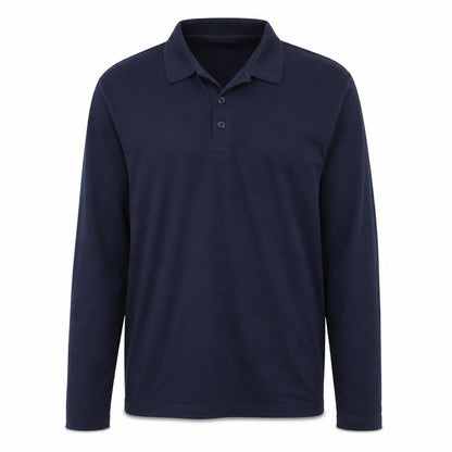 Lands' End Men's Blue Long Sleeve Classic Fit Cotton Polo Shirt Size L