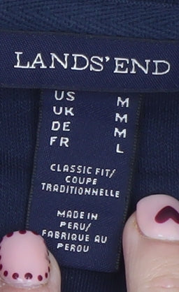 Lands' End Men's Blue Long Sleeve Classic Fit Cotton Polo Shirt Size L
